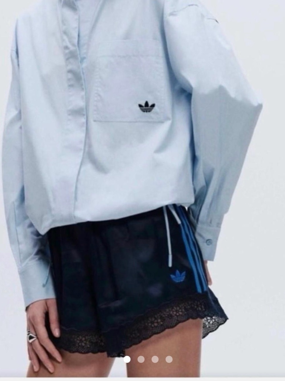 Adidas x ASOS Bue Satin Athletic Shorts with Blue Trim and Lace Hem